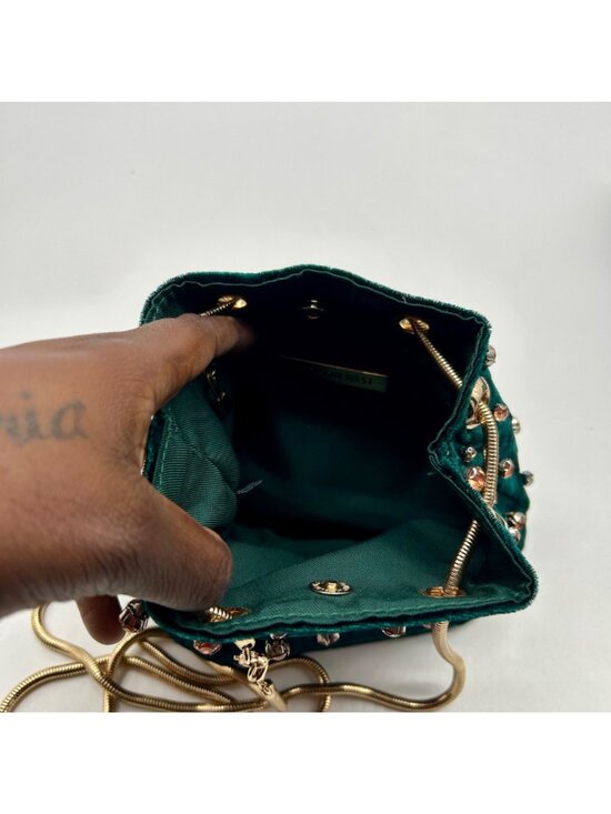 Madison West Green Velvet Party Bucket Bag
